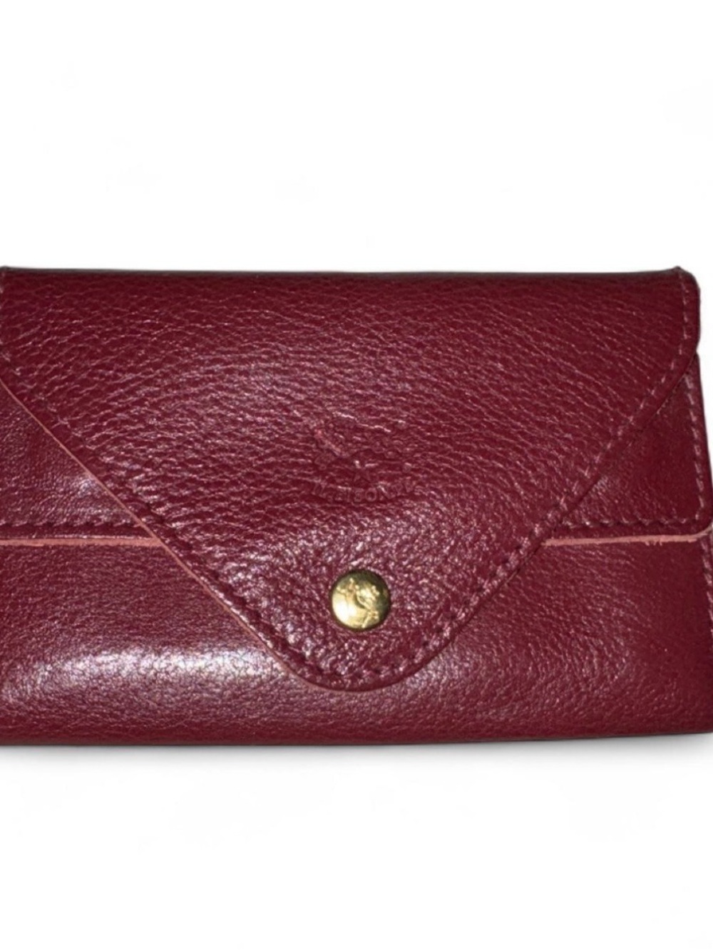 IL BISONTE  Textured Burgundy Envelope Wallet with Gold Snap